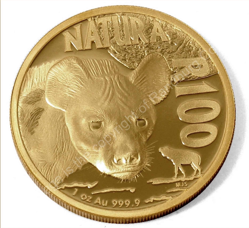 2016 1oz Gold Proof Natura Hyena Mintmark Launch Set coin rev