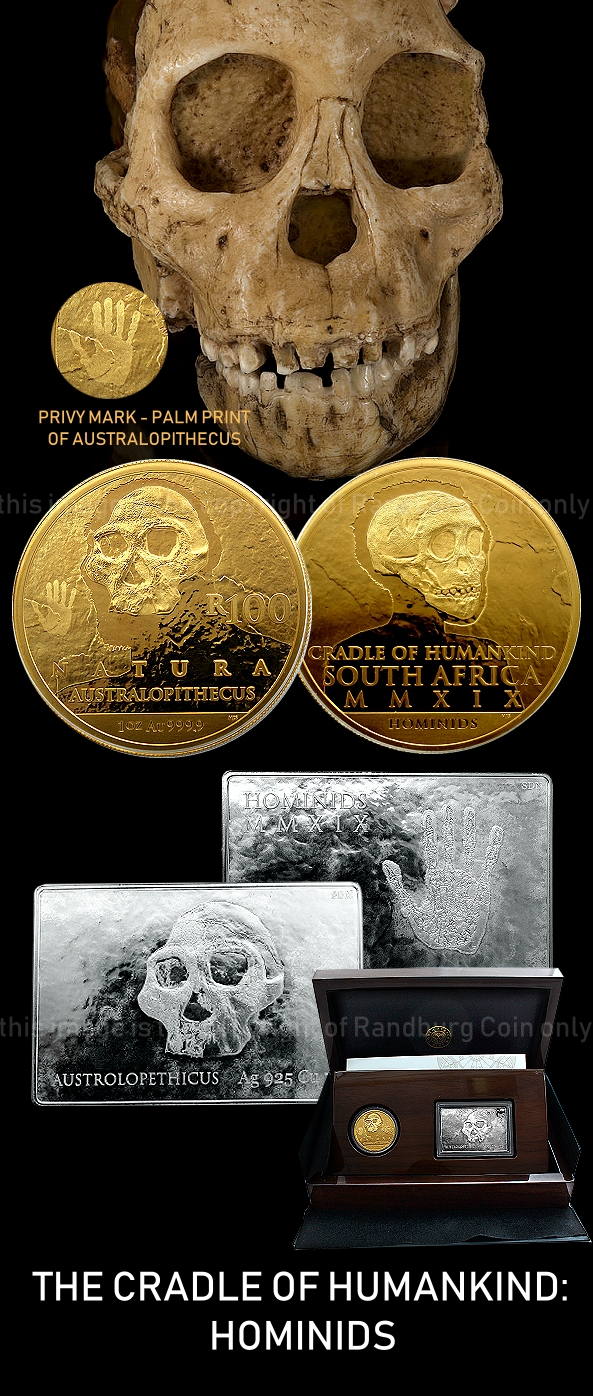 2019 1oz Gold R100 Cradle of Humankind Austrolopithecus Natura Launch Mintmarked Set a