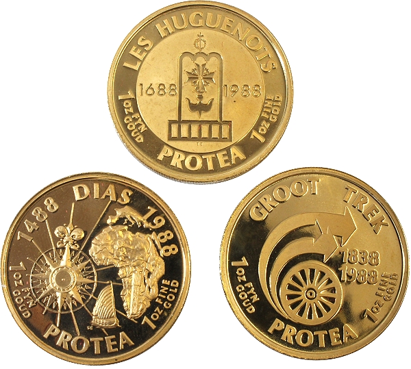 1988 Gold Proof 3 Coin Dias Huguenots Groot Trek Set reverse aa