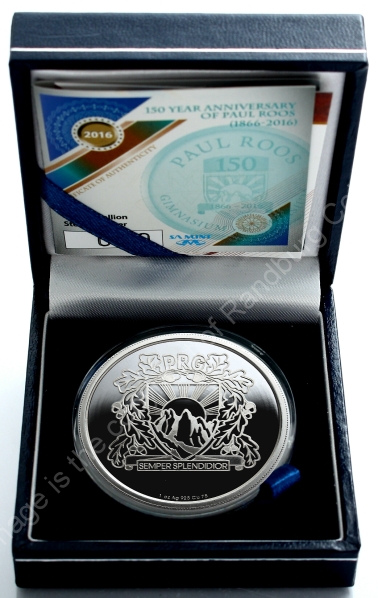 2016 1oz Sterling Silver 150Yr Anniversary of Paul Roos 1866 to 2016 medallion open box ob