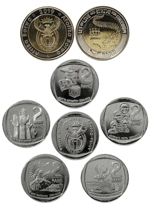 2019 R2 with R5 SA 25Yr Democracy Commemorative Uncirculated x6 Coin Set