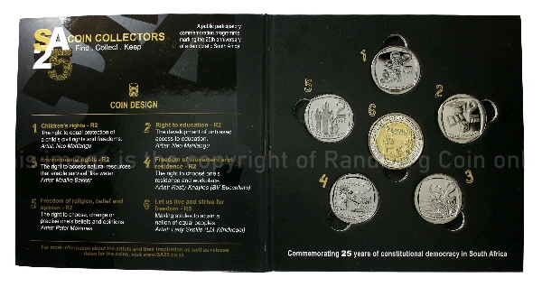 2019 R2 with R5 SA 25Yr Democracy Commemorative Uncirculated x6 Coin Set folder inside