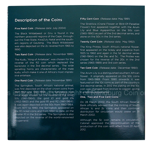 2021 SA UNC Coin Set back cover