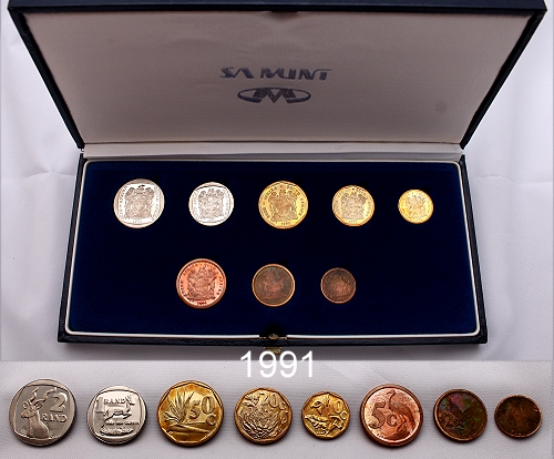 1991 Short Proof Set coins in blue box ob and rev