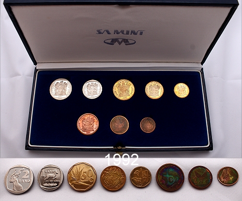 1992 Short Proof Set coins in blue box ob and rev