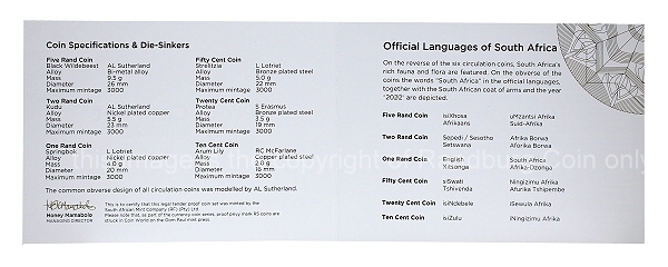 2022 South African Short Proof Set cert ob