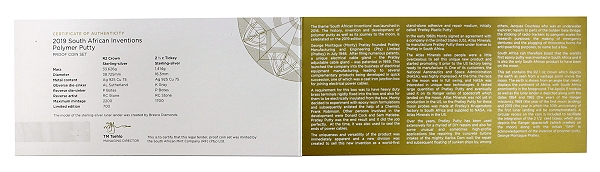 2019 Silver Proof 1oz and 2.5 cent Tickey SA Inventions coin set cert rev