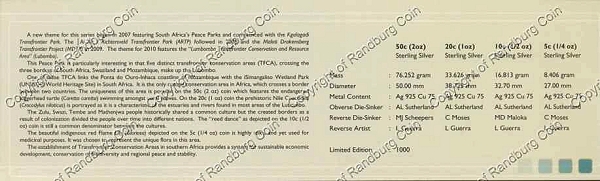 2010 Silver 50c 20c 10c 5c Prestige Set Peace Park Series Lubombo cert rev
