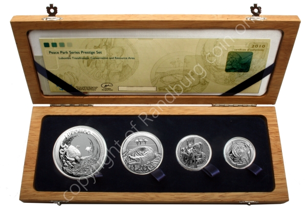 2010 Silver 50c 20c 10c 5c Prestige Set Peace Park Series Lubombo open box rev