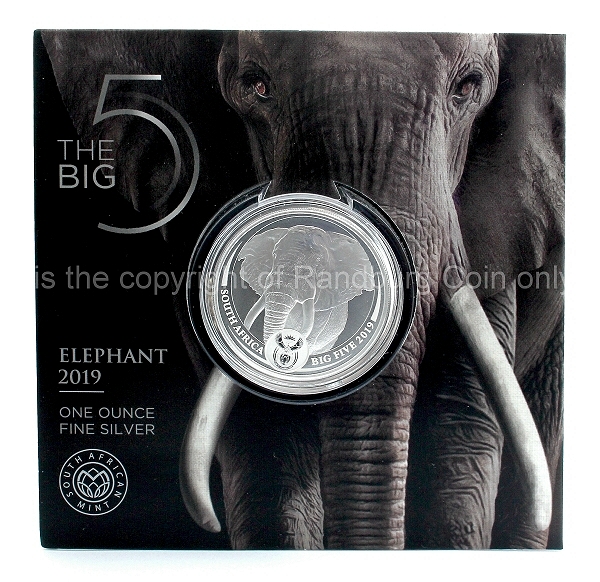 2019 R5 1oz Fine Silver Elephant Brilliant Uncirculated Big Five Series front card