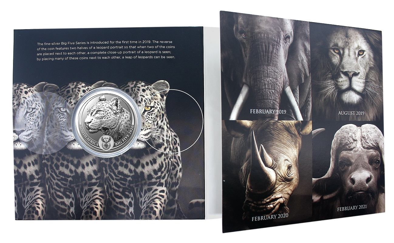 2020 1oz R5 Fine Silver Leopard Brilliant Unc Big Five Series folder