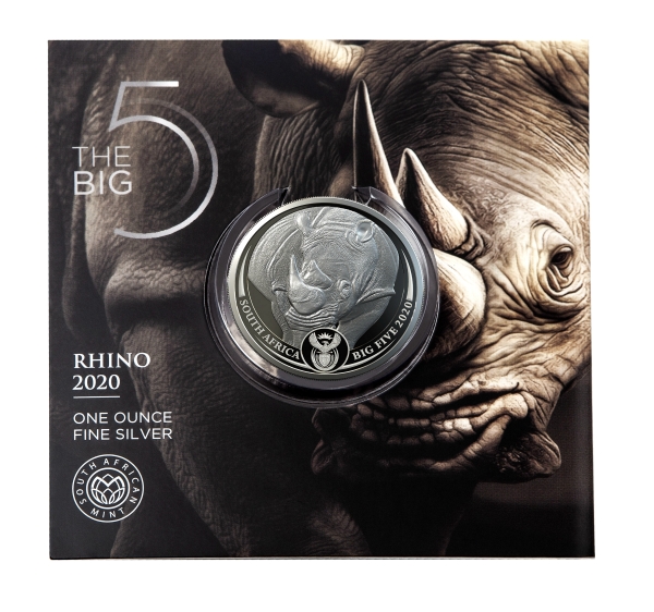 2020 R5 1oz Fine Silver Brilliant Uncirculated Big Five African Rhino cover front