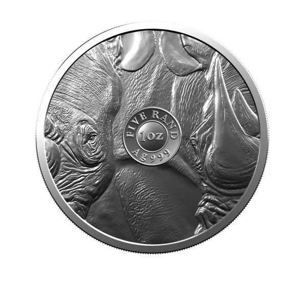 2020 R5 1oz Fine Silver Brilliant Uncirculated Big Five African Rhino rev