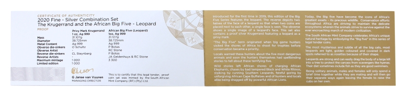 2020 Silver 1oz KR Leopard Privy Mark and Silver 1oz Leopard Big Five Series coin Combination Set cert