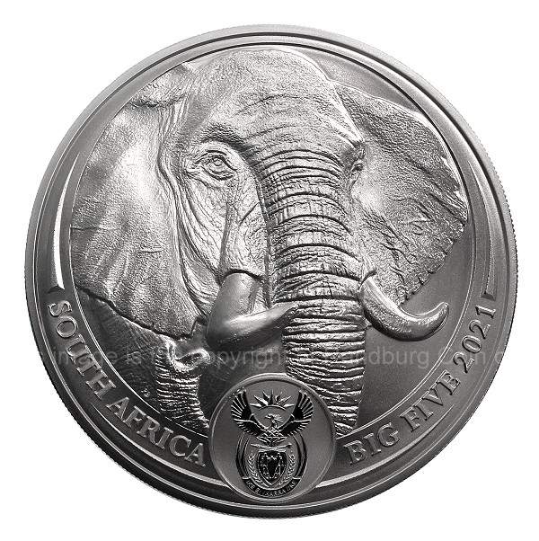 2021 Silver Fine 5oz R5 Africas Big 5 Series II Elephant coin ob