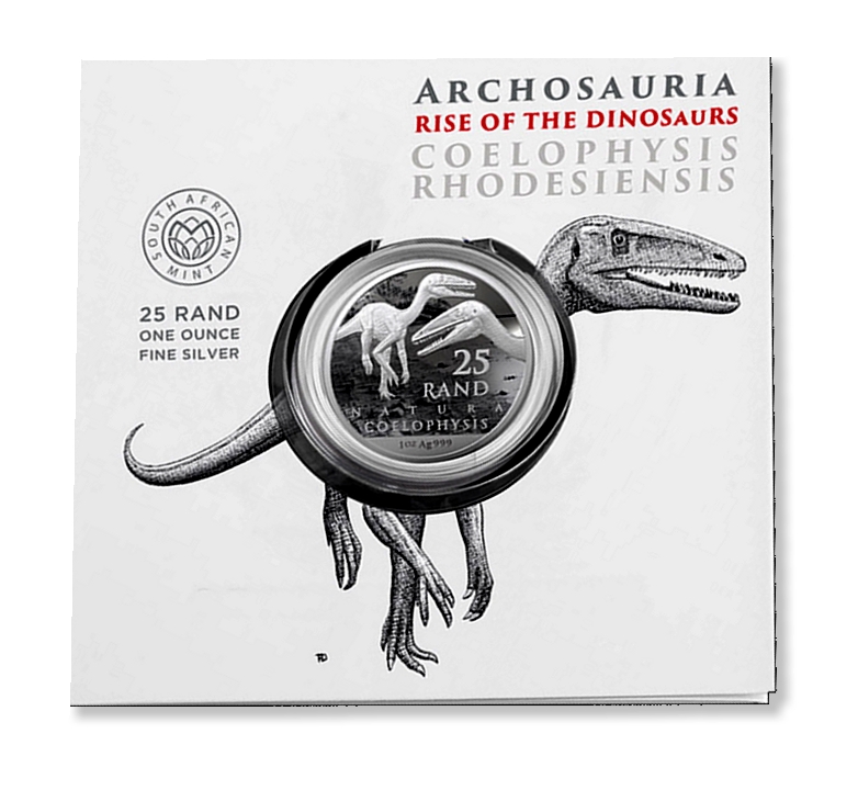 2020 Silver 1oz Brilliant Uncirculated Natura Archosaur Coelophysis Rhodesiensis coin folder cover