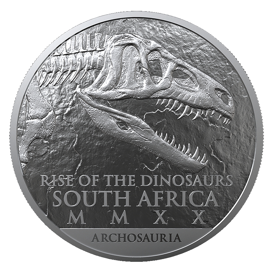 2020 Silver 1oz Brilliant Uncirculated Natura Archosaur Coelophysis Rhodesiensis coin ob