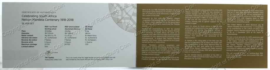 2018 Mandela Centenary 3Coin Set Cert rev