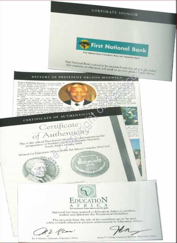 Mandela_FNB_Medallion_Silver_Inaug_Education_cert