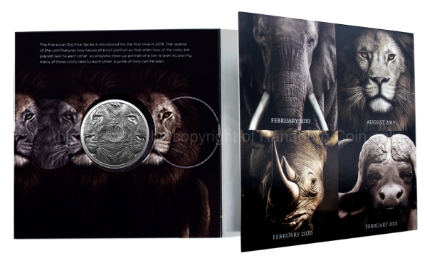 2019 1oz R5 Fine Silver Lion Brilliant Unc Big Five Series folder back