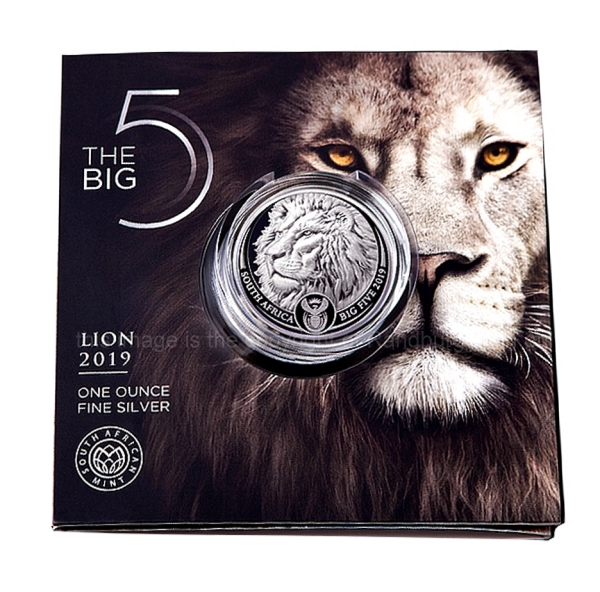 2019 1oz R5 Fine Silver Lion Brilliant Unc Big Five Series folder front