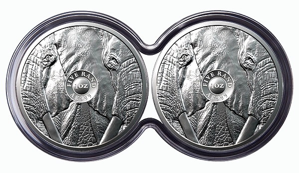 2019 Twin 1oz Fine Silver Proof R5 Big Five Series Elephant Coin Set rev