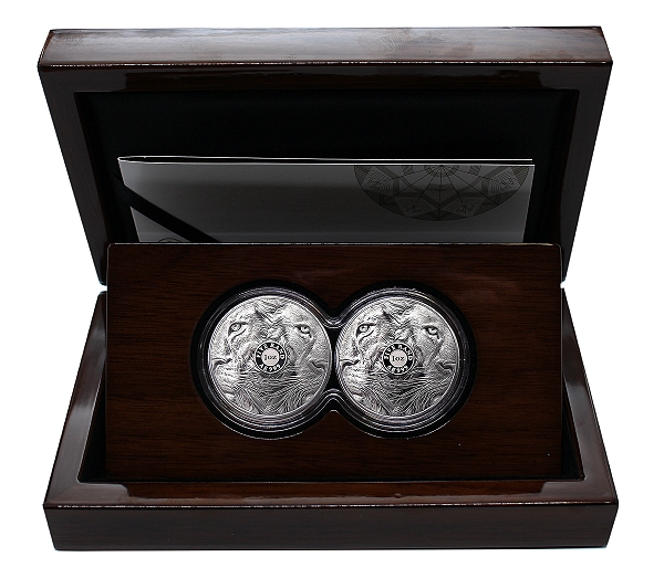 2019 Twin 1oz Fine Silver Proof R5 Big Five Series Lion Coin Set open box