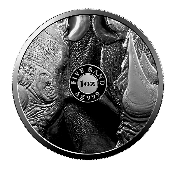 2020 1oz Fine Silver Rhino and 1oz Fine Silver Krugerrand with Mintmark Combination Set Big Five Series Rhino Coin rev