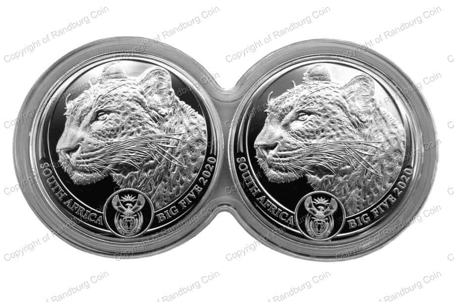2020 Twin 1oz Fine Silver Proof R5 Big Five Series Leopard Coin Set ob