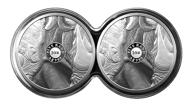 2020 Twin 1oz Fine Silver Proof R5 Big Five Series Rhino Coin Set Double Capsule rev