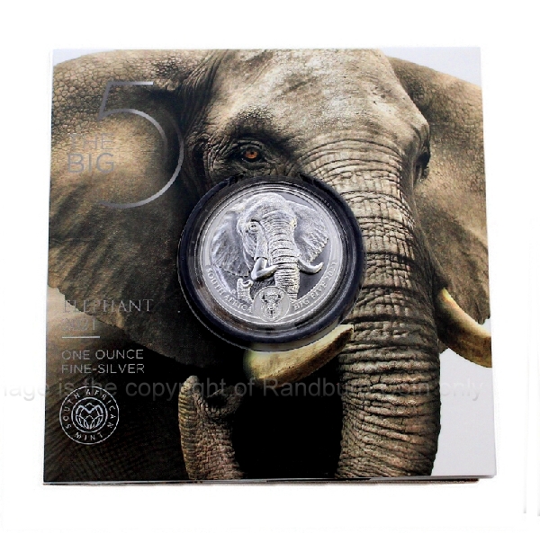 2021 1oz R5 Fine Silver Elephant Brilliant Unc Big Five Series folder front
