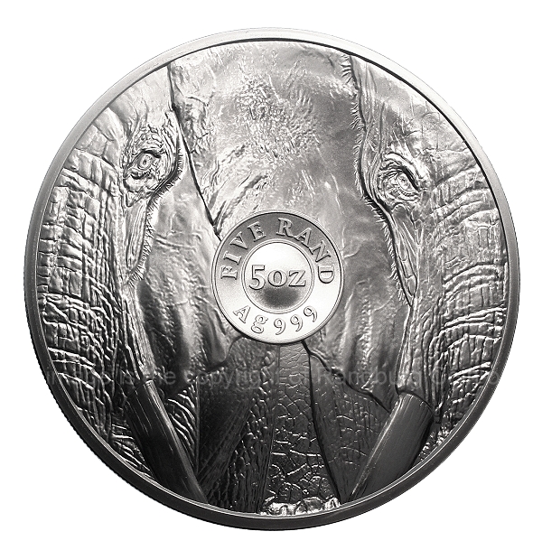 2021 Silver Fine 5oz R5 Africas Big 5 Series II Elephant coin rev