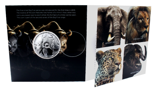 2022 1oz R5 Fine Silver Rhino Brilliant Unc Big Five Series II folio