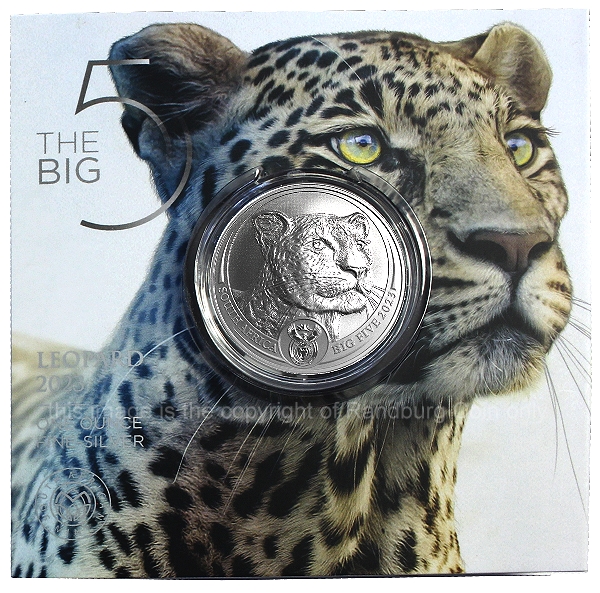 2023 1oz R5 Fine Silver Leopard Brilliant Unc Big Five Series folder front