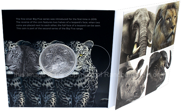2023 1oz R5 Fine Silver Leopard Brilliant Unc Big Five Series folder open