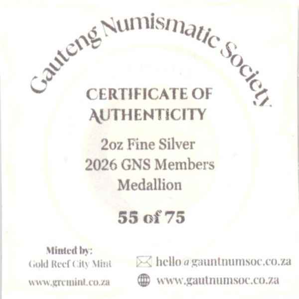 Gauteng_Numismatic_Society_Membership_2oz_Silver_Medallion_2026_Cert