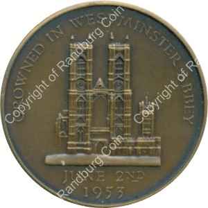 Great Britain 1953 Coronation of QE2 Westminster Abbey copper medallion rev