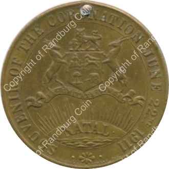 SA 1911 Natal souvenir of coronation George V medallion rev
