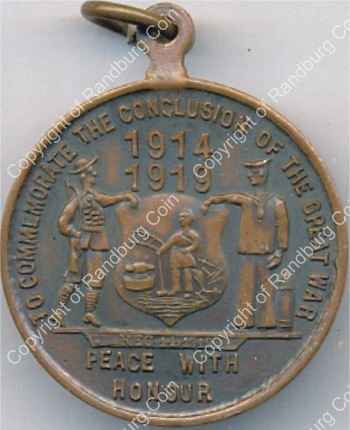 SA 1919 Jhb 5th anniversary of conclusion of WW1 Commemorative medal with ring ob