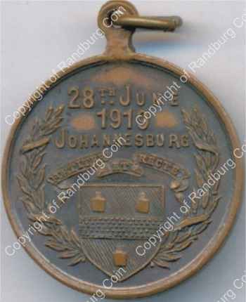 SA 1919 Jhb 5th anniversary of conclusion of WW1 Commemorative medal with ring rev