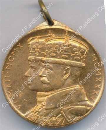 SA 1935 Union of SA KingGeorge v silver jubilee medallion with pendant ring ob