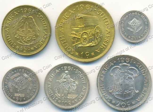SA 1961 Unc 6 coin set rev