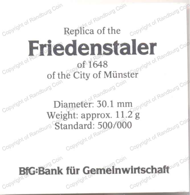 1981_Replica_1648_Münster_Friedenstaler_500_Silver_Cert