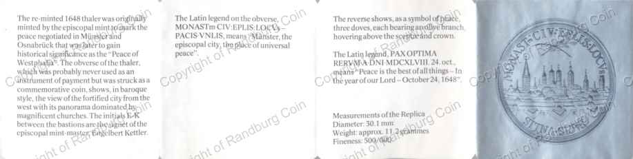 1981_Replica_1648_Münster_Friedenstaler_500_Silver_Cert_rev