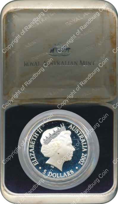 Australia 2002 Silver proof 5 Dollar Queen Mother box ob