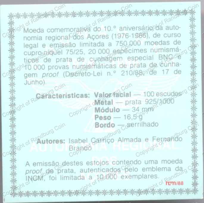 Azores_1986_Silver_Proof_100 Escudos_Cert_rev