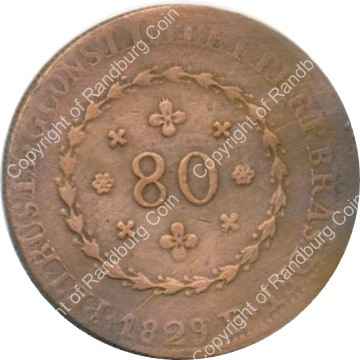 Brazil 1829 80 Reis rev