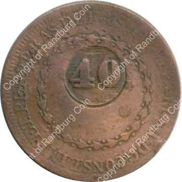 Brazil ND(1835) 40 Reis countermark on 80 reis rev