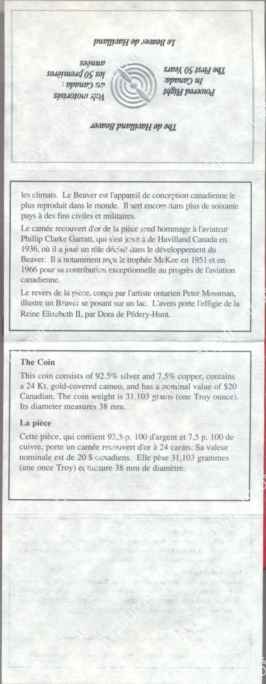Canada_1991_Silver_20_Dollar_Beaver_de_Havilland_Cert_ob