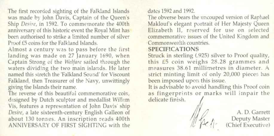 Falkland_Islands_1992_Silver_proof_5_pounds_400th_anniversary_1st_sighting_cert_rev.jpg